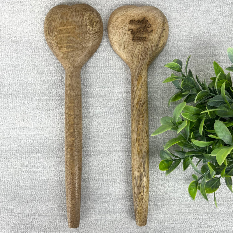 Natural Mango Wood Heart Wooden Spoons (Pair of 2) - Cherish Home