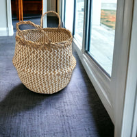 Natural Seagrass Storage Basket With White Zig Zag Decoration - Cherish Home