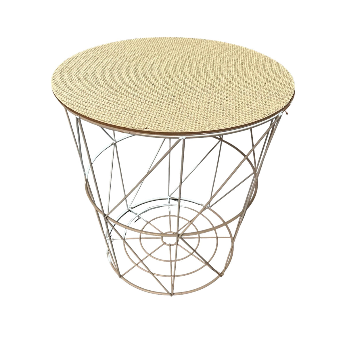 Neutral Wood Top Basket Side Table - Cherish Home