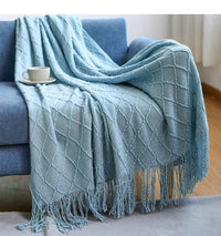Nordic Knitted Cotton Throw Blanket - Blue (200cm) - Cherish Home