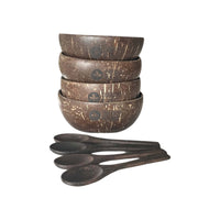 Real Coconut Shell Brown Bowls with Wooden Spoons Set - Cherish Home