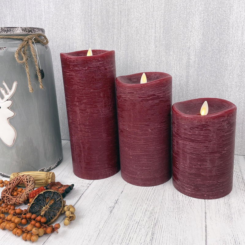 Red Luminara Flame Effect Battery Candles Set of 3 with autumn decor