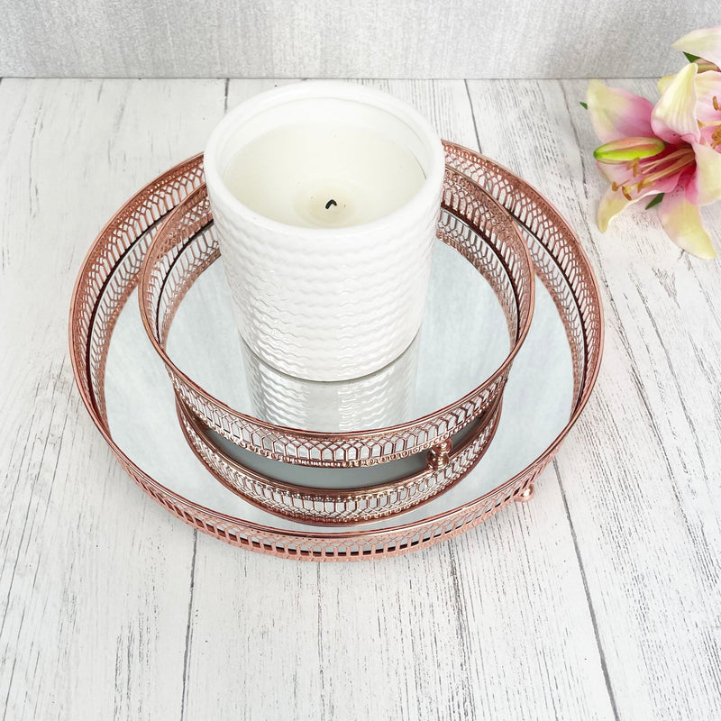 Regiis Copper Style Mirror Trays Set with White Candle