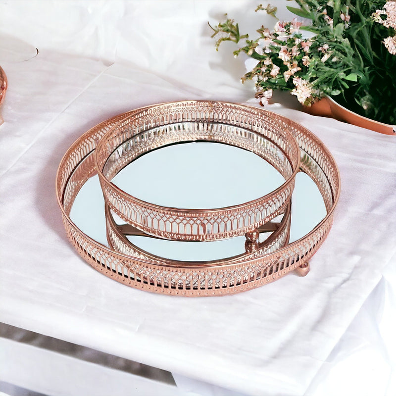 Regiis Round Decorative Copper Style Mirror Trays - Cherish Home