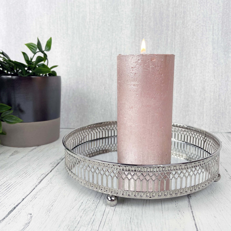 Regiis Silver Style Mirror Tray with pink candle and planter