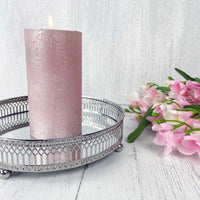 Regiis Silver Style Mirror Tray with pink candle and pink flowers