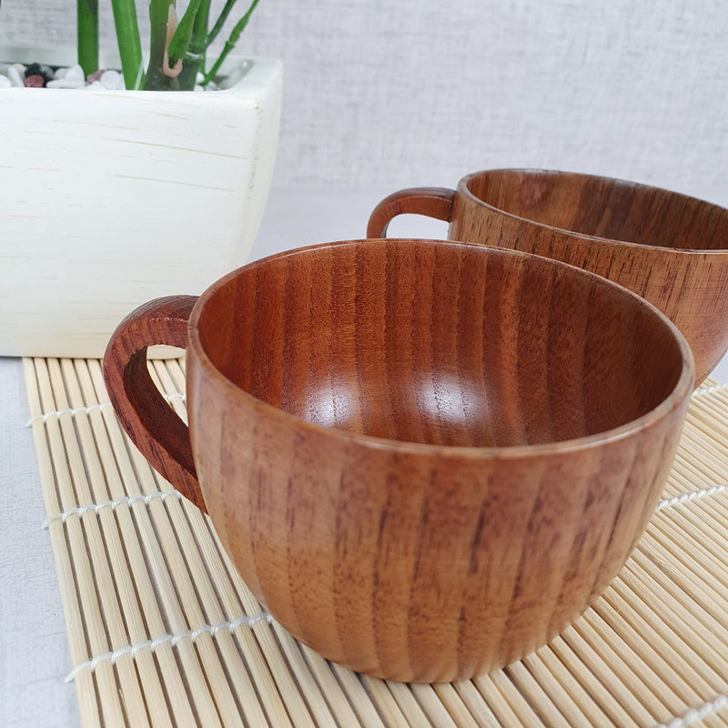 Reusable Brown Natural Bamboo Tea/Coffee Cups - Set of 2