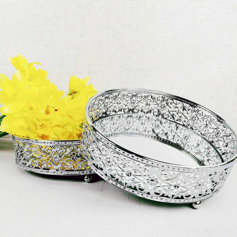 Revelare Silver Style Round Mirror Display Trays