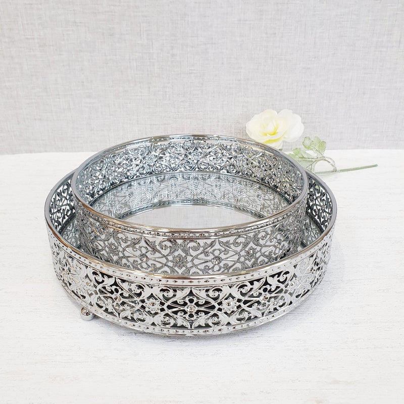 Revelare Silver Style Round Mirror Display Trays