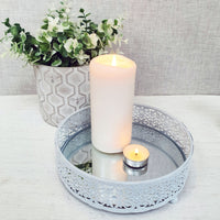 White Style Round Mirror Display Tray Small with Candles and Flowers