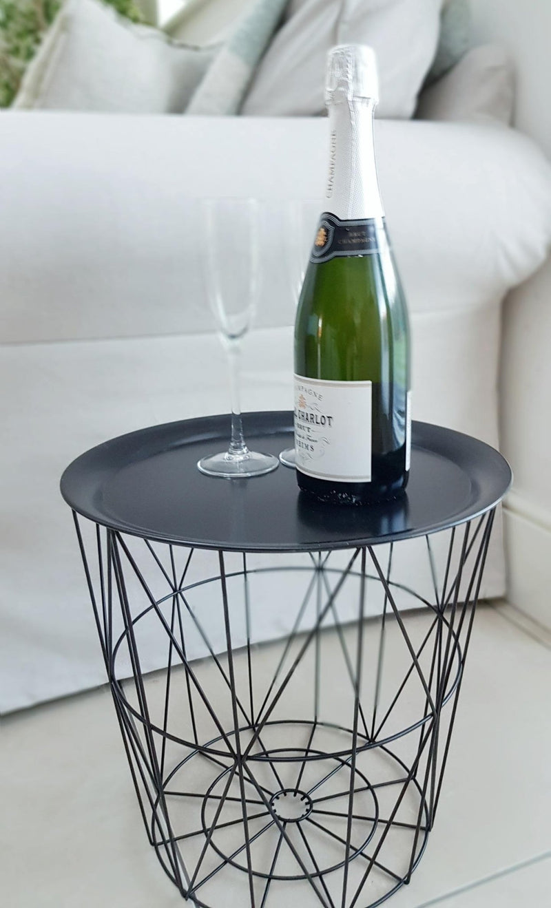 Round Black Geometric Wire Metal Tray Table