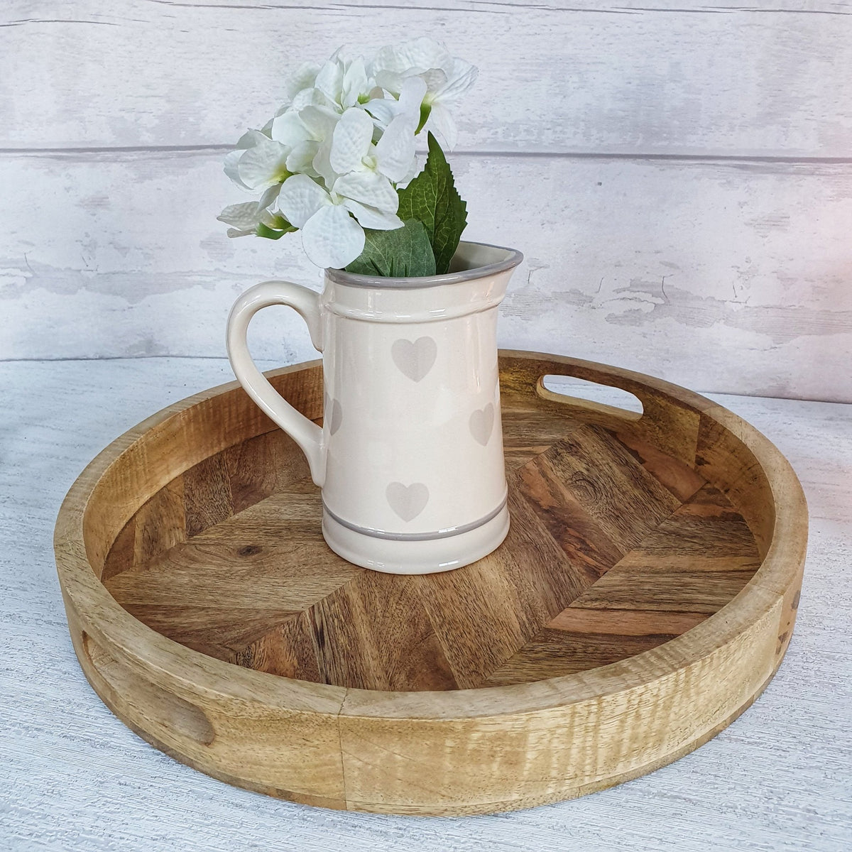 Round Herringbone Wooden Serving Trays - Mango Wood - Natural Brown –  Cherish Home
