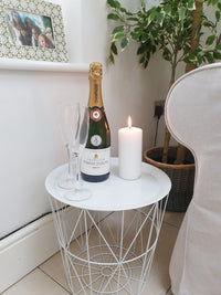 Round White Geometric Wire Metal Tray Table with Removable Lid