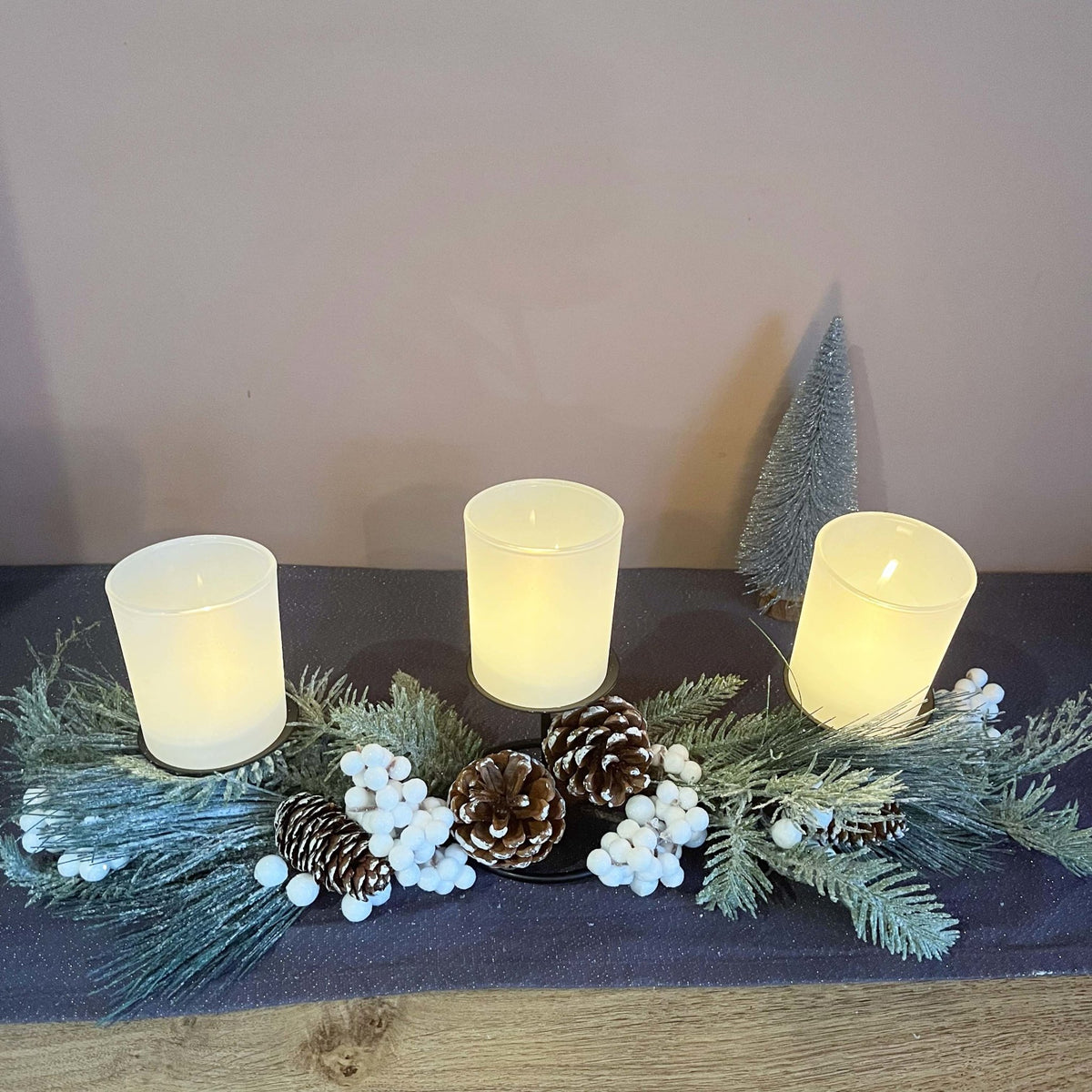 Sage Festive Glow Triple Tea Light Holder - Cherish Home