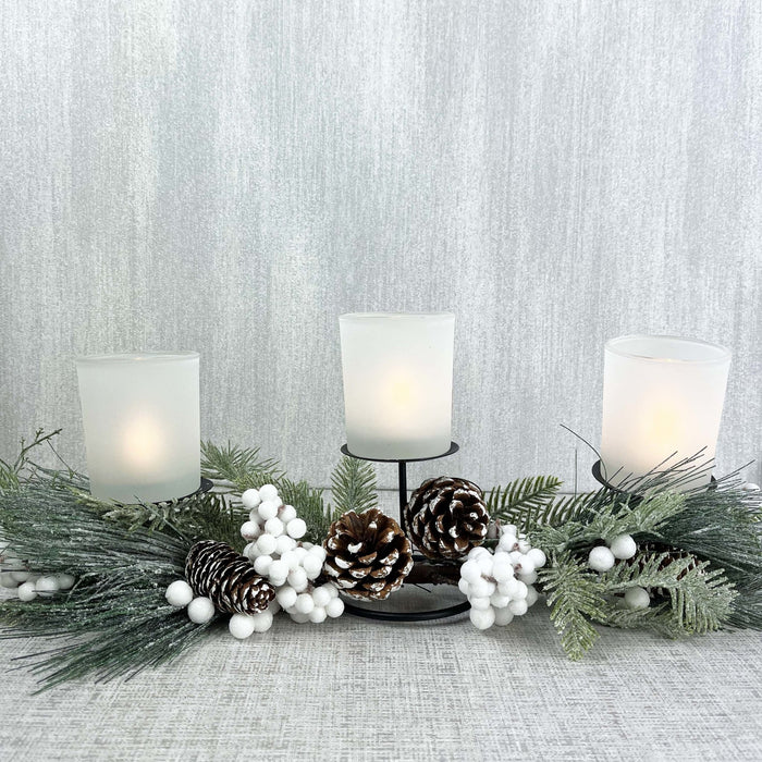 Sage Festive Glow Triple Tea Light Holder - Cherish Home
