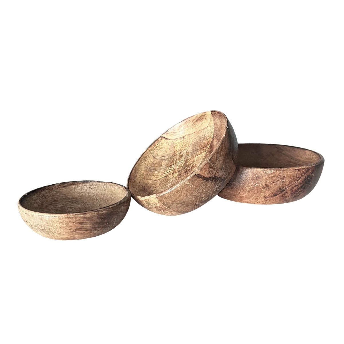 Set of 3 100% Mango Wood Round Brown Decorative Bowls - Cherish Home