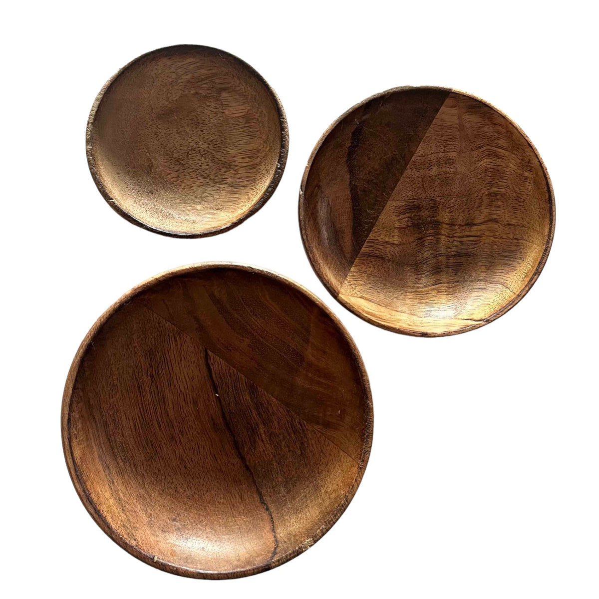 Set of 3 100% Mango Wood Round Brown Decorative Bowls - Cherish Home