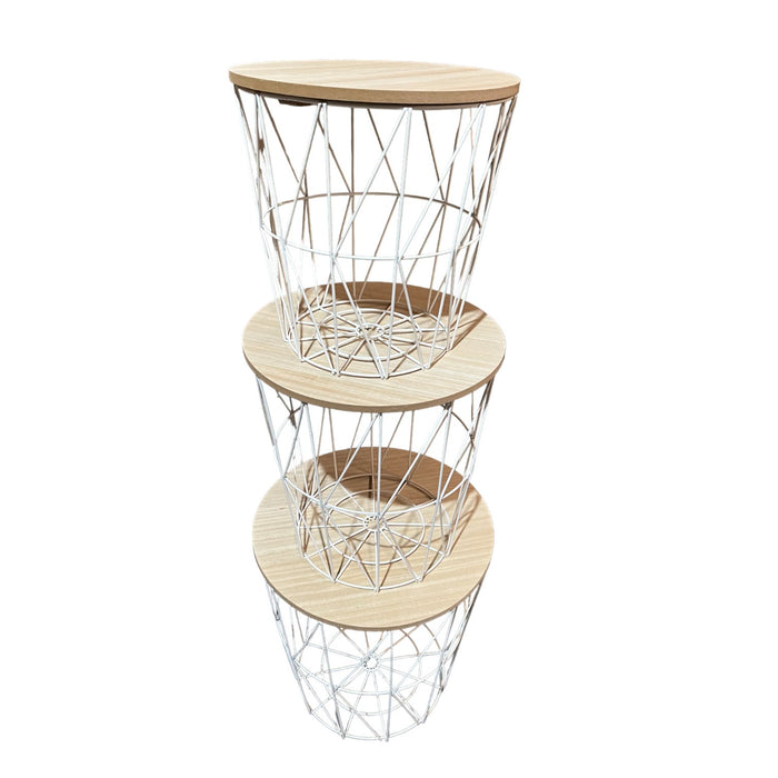 Set of 3 Wood Top Basket Side Tables - Cherish Home
