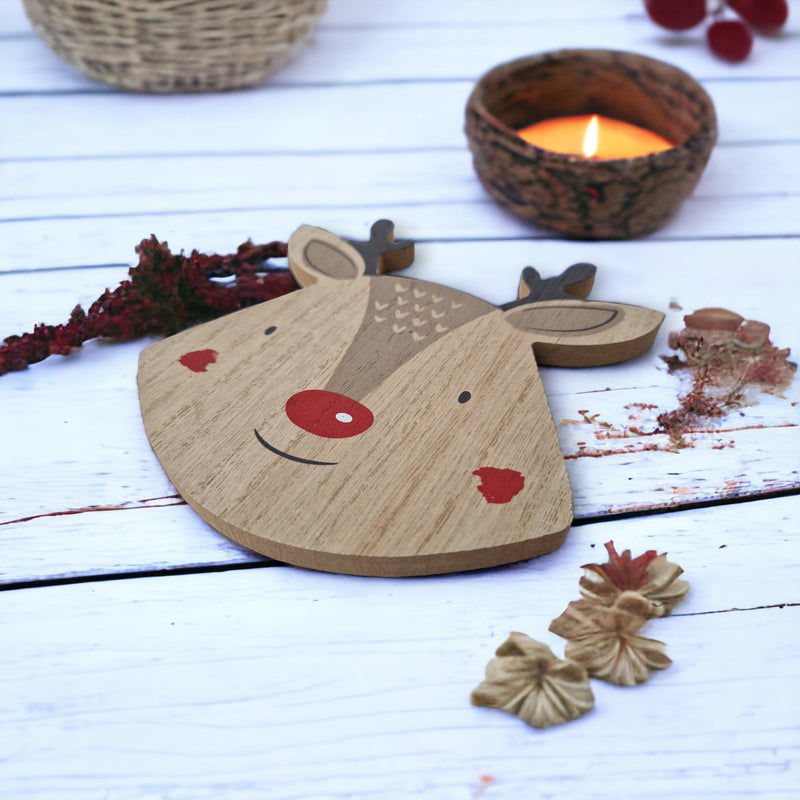 Set of 4 Christmas Reindeer Wooden Coasters - Cherish Home