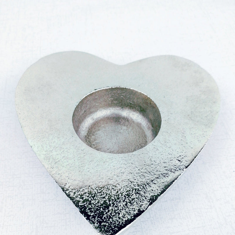 Silver Aluminium Heart Tea Light Holder 
