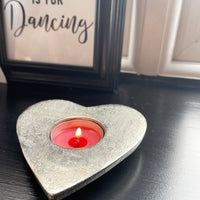 Silver Aluminium Heart Tea Light Holder on windowsill