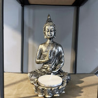 Silver Effect Buddha Candle Holder close up