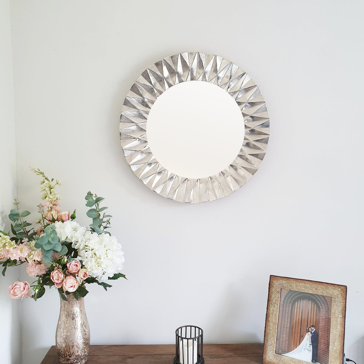 Silver Geometric Wall Mirror Front