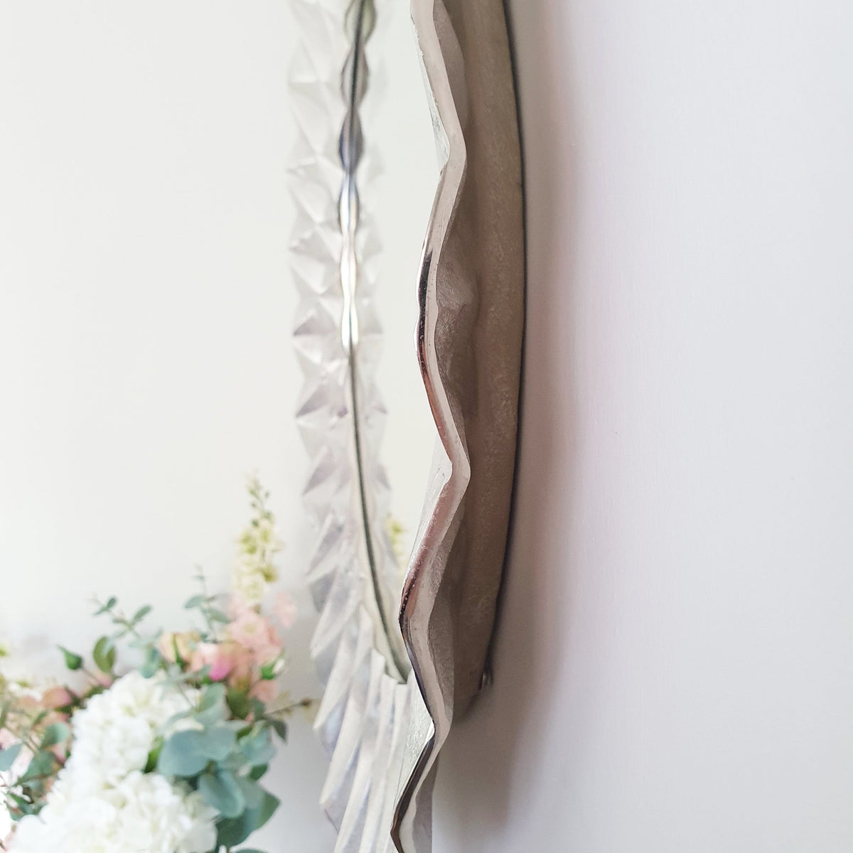 Silver Geometric Wall Mirror Ridged Frame