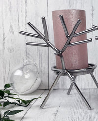 Silver Reindeer Candle Holder Set with Candles
