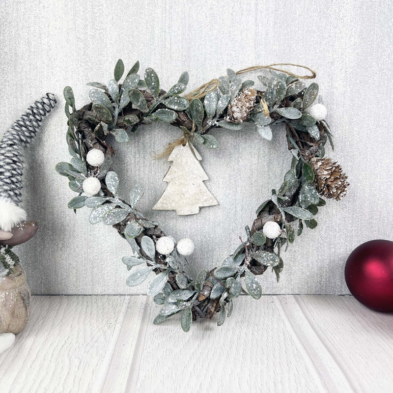 Small Heart-shaped Christmas Tree Wreath with red bauble