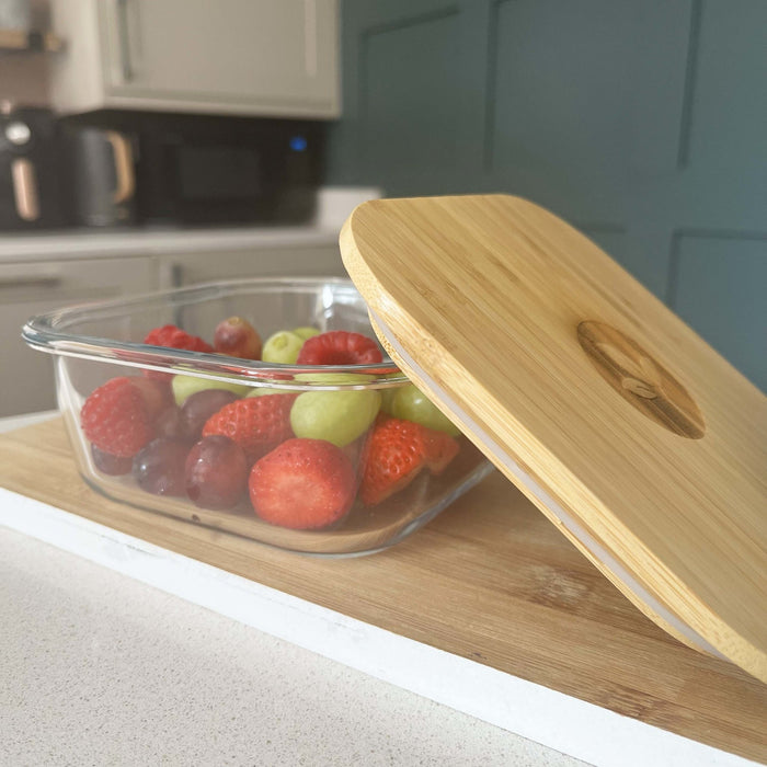 Square Glass Food Container with Bamboo Lid Meal Prep Container