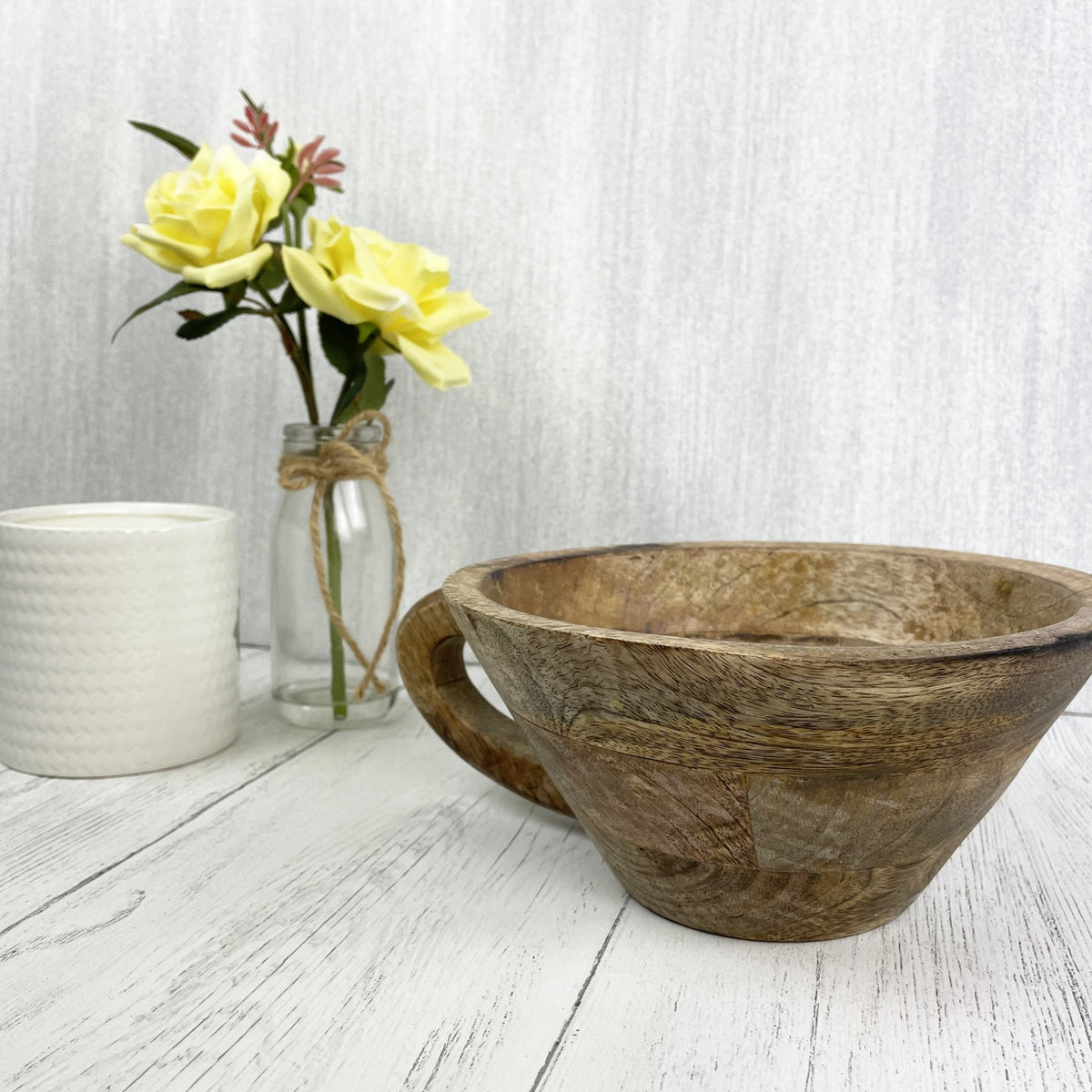 Tenere Mango wood fruit bowl with flower vase and candle