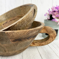 Tenere Mango wood fruit bowls set of 2 with planter in background