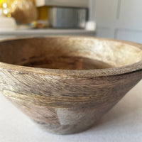 Tenere Mango wood fruit bowls on kitchen bench, close up
