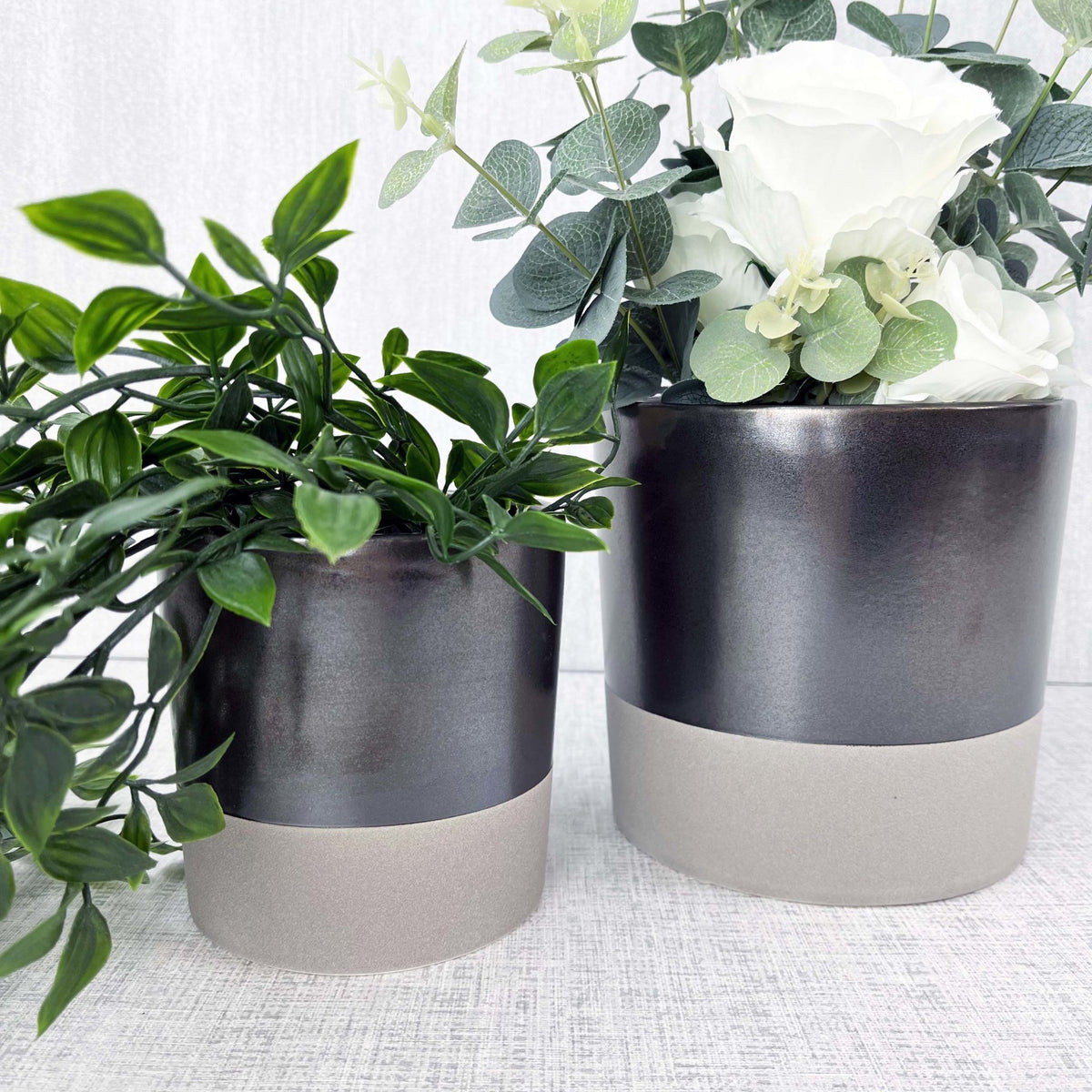 Terra Grey Metallic Style Planter Set of two