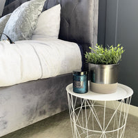 Terra Grey Metallic Style Planter large on white table in bedroom