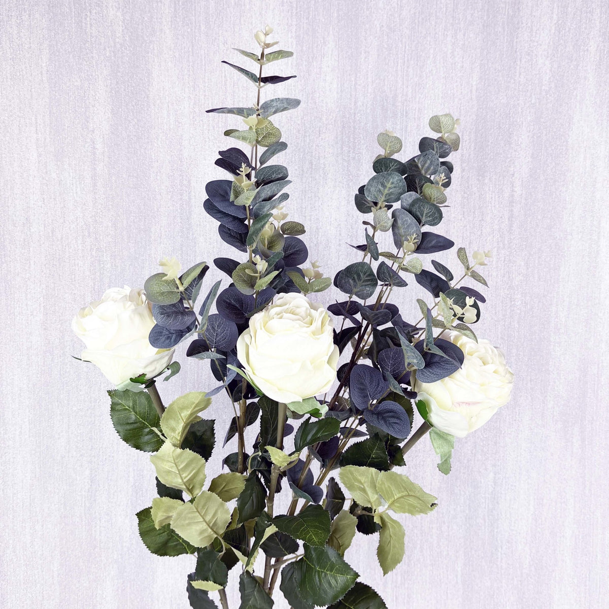 Traditional White Roses and eucalyptus. 