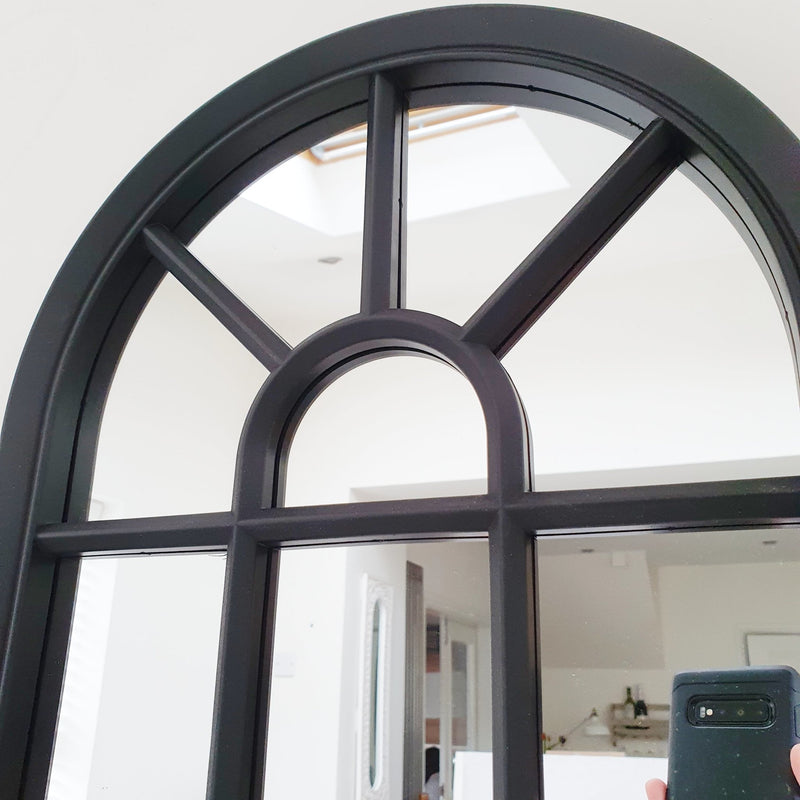 Velit Window style wall mirror in black, close up