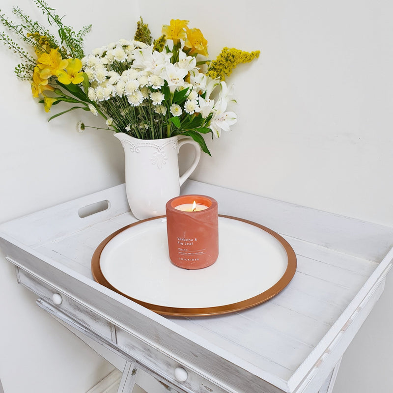 White and Copper Decorative Tray with Fig & Verbena Candle