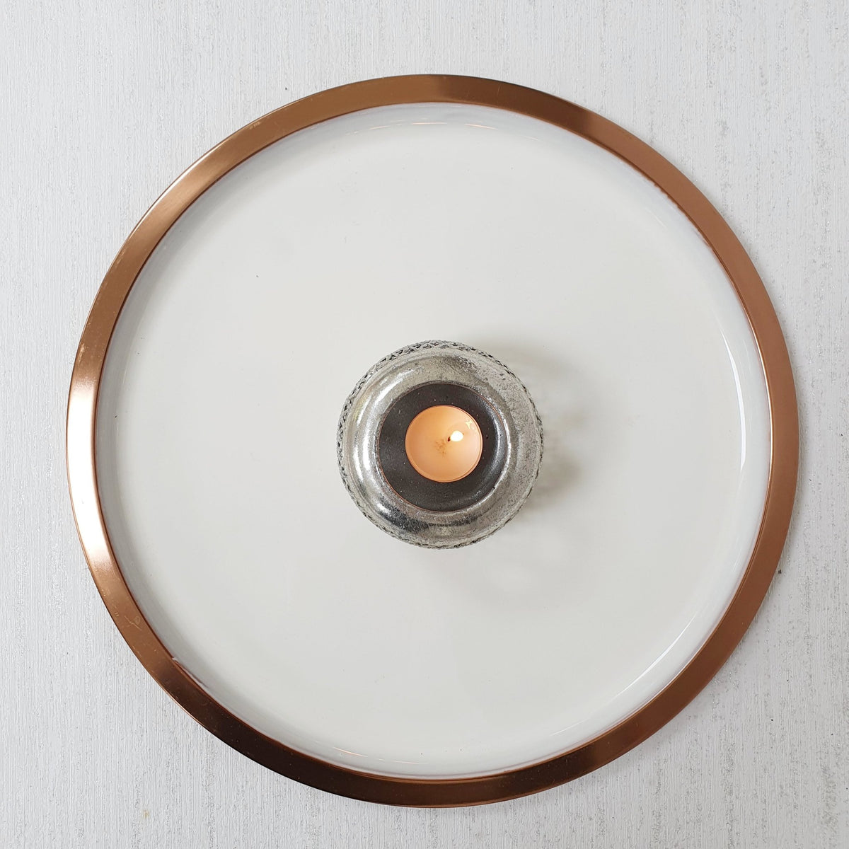 White and Copper Decorative Tray with Tea Light