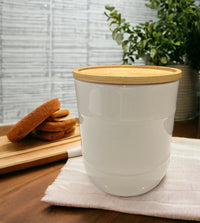 White Biscuit Jar with wood Lid - Cherish Home