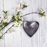 White Cherry Blossom Spray with heart dish on white background