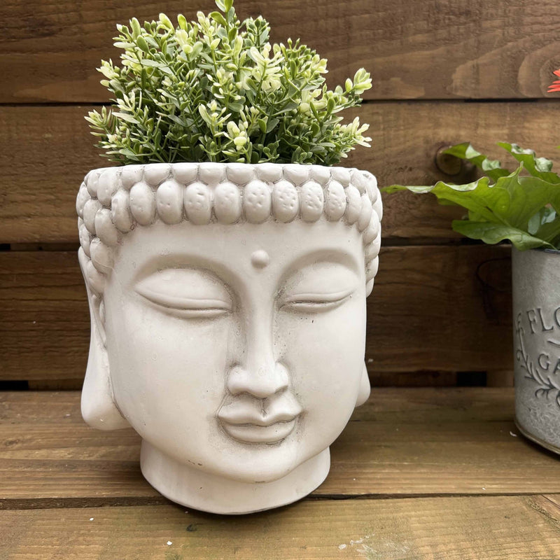 White Terracotta Buddha Head Zen Planter - Cherish Home