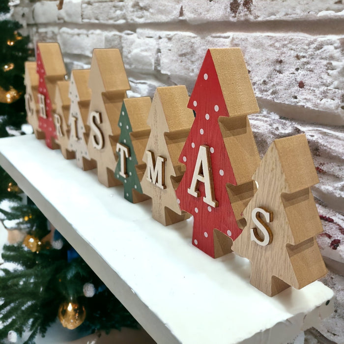Wooden Christmas Decoration - Red, Green & White Trees - Cherish Home