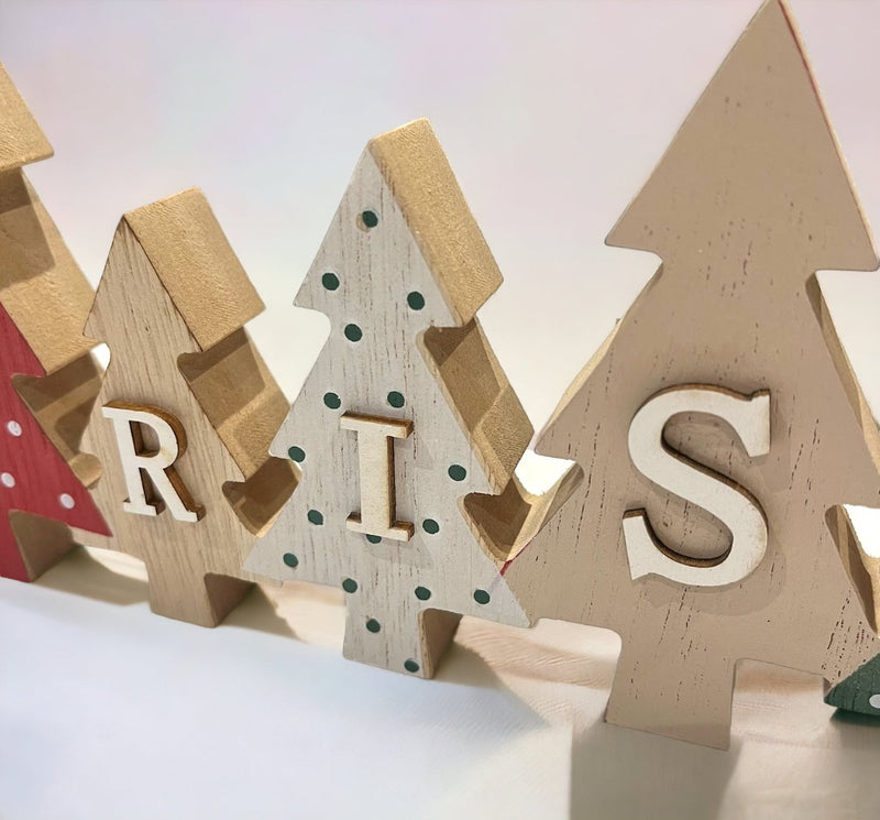 Wooden Christmas Decoration - Red, Green & White Trees - Cherish Home