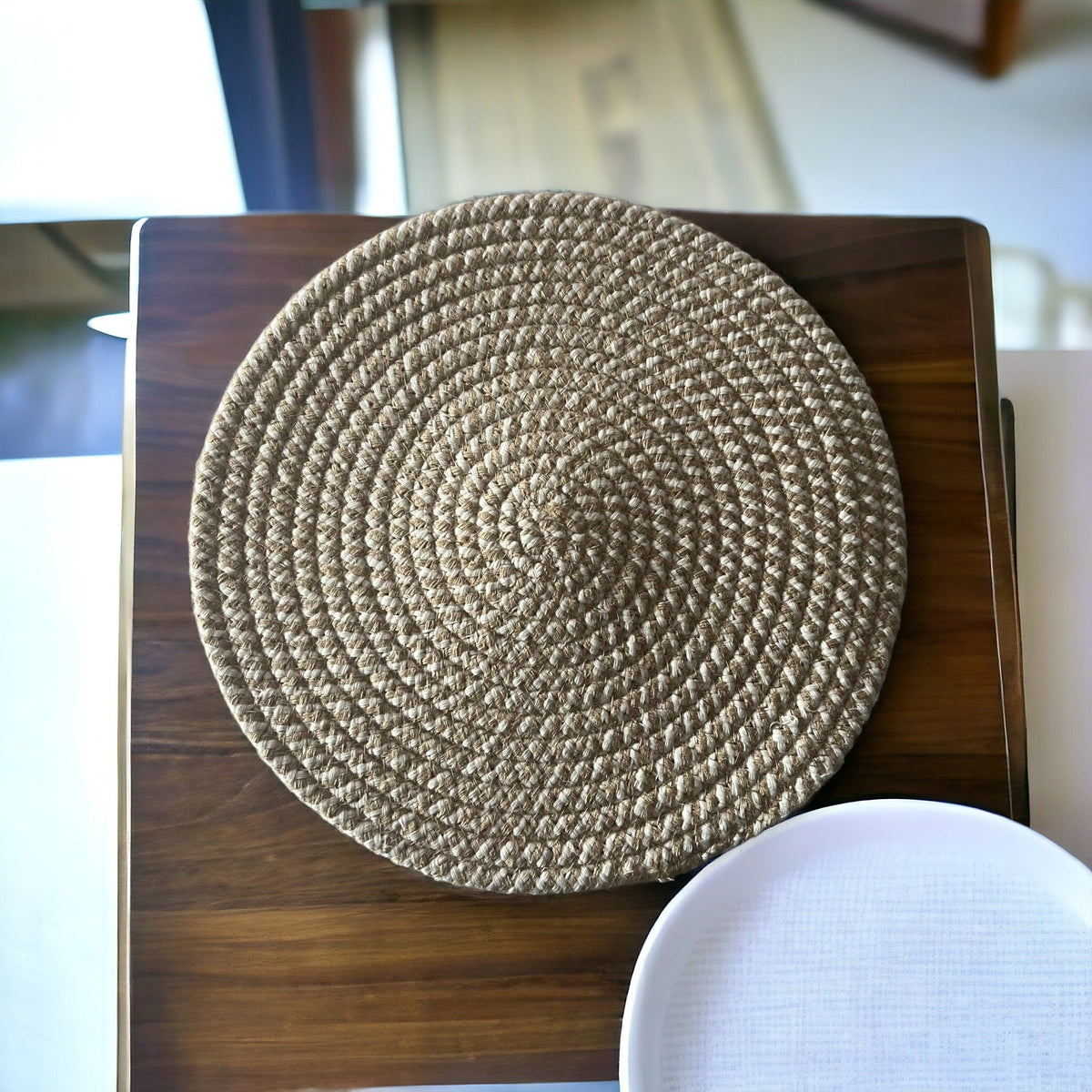 Woven Natural & White Placemats and Drinks Coaster Set - Cherish Home