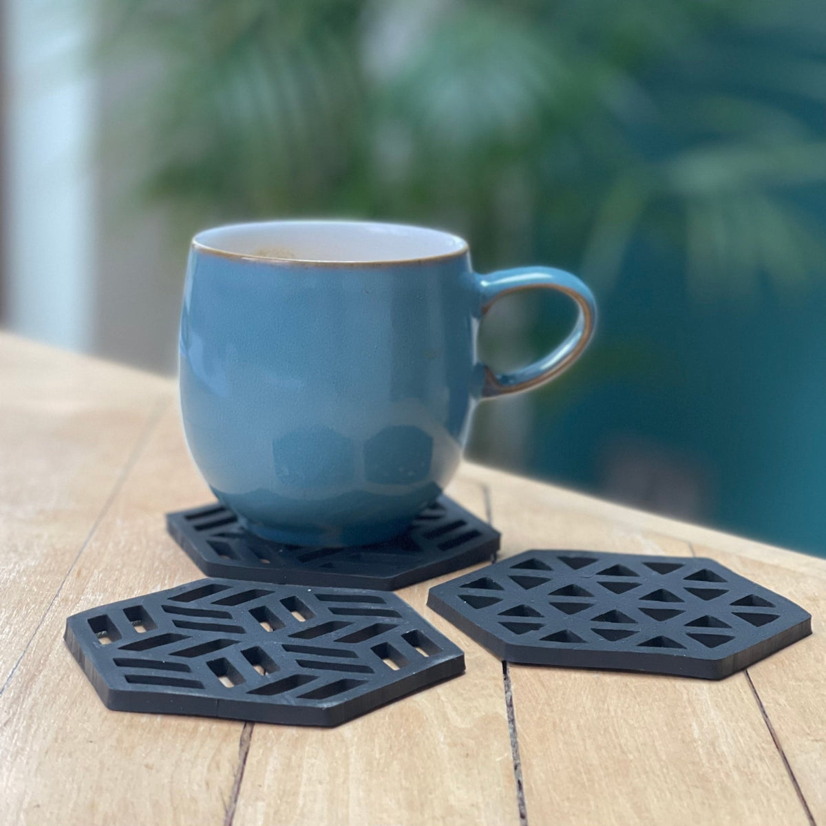 Zeta Handcrafted Recycled Rubber Coaster - Set of 2 or 4 - Cherish Home