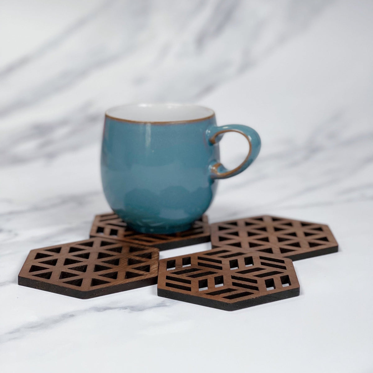 Zeta Upcycled Teak Wood Coasters - Set of 2 or 4 - Cherish Home